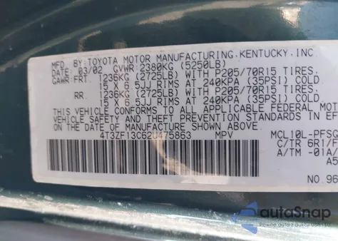 2002 Toyota Sienna Le z USA, uszkodzony, nr VIN 4T3ZF13C62U475863